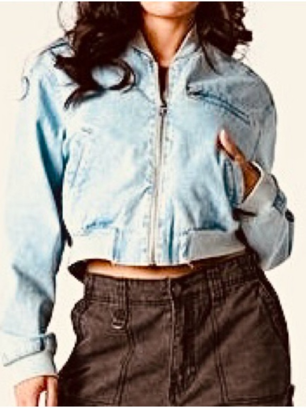 Charlotte Russe Refuge Denim Cropped Bomber Jacket Size M